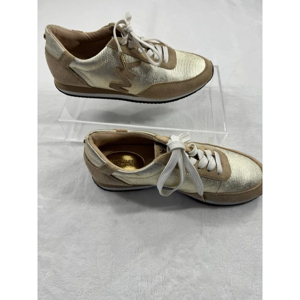 Michael Kors Stanton Trainer Sneakers Women's 6.5M Metallic Gold Lace Up Low Top